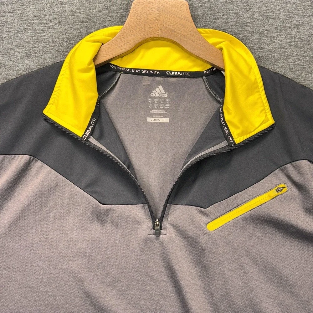Adidas‎ Climalite Quarter Zip Pullover Mens XL Gray Yellow Running Athletic Top